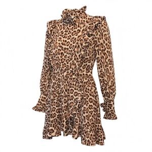 Zimmermann Lucky Frill Mini Dress Size 2 Leopard Silk Ruffle Asymmetrical